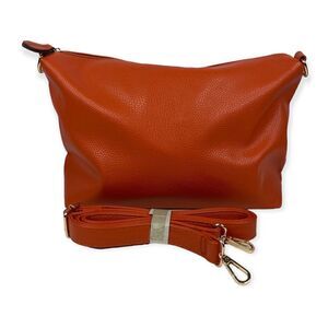 Pumpkin Orange Boho Faux Leather Shoulder Bag – Medium Fall Crossbody Style